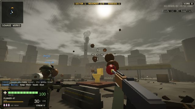 Poo bombs raining from the Golden Throne during a Poonami